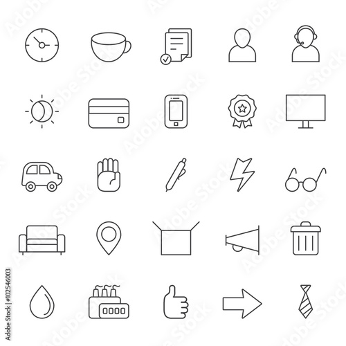 Outline business gray icons vector set. Modern minimalistic style. Part one.