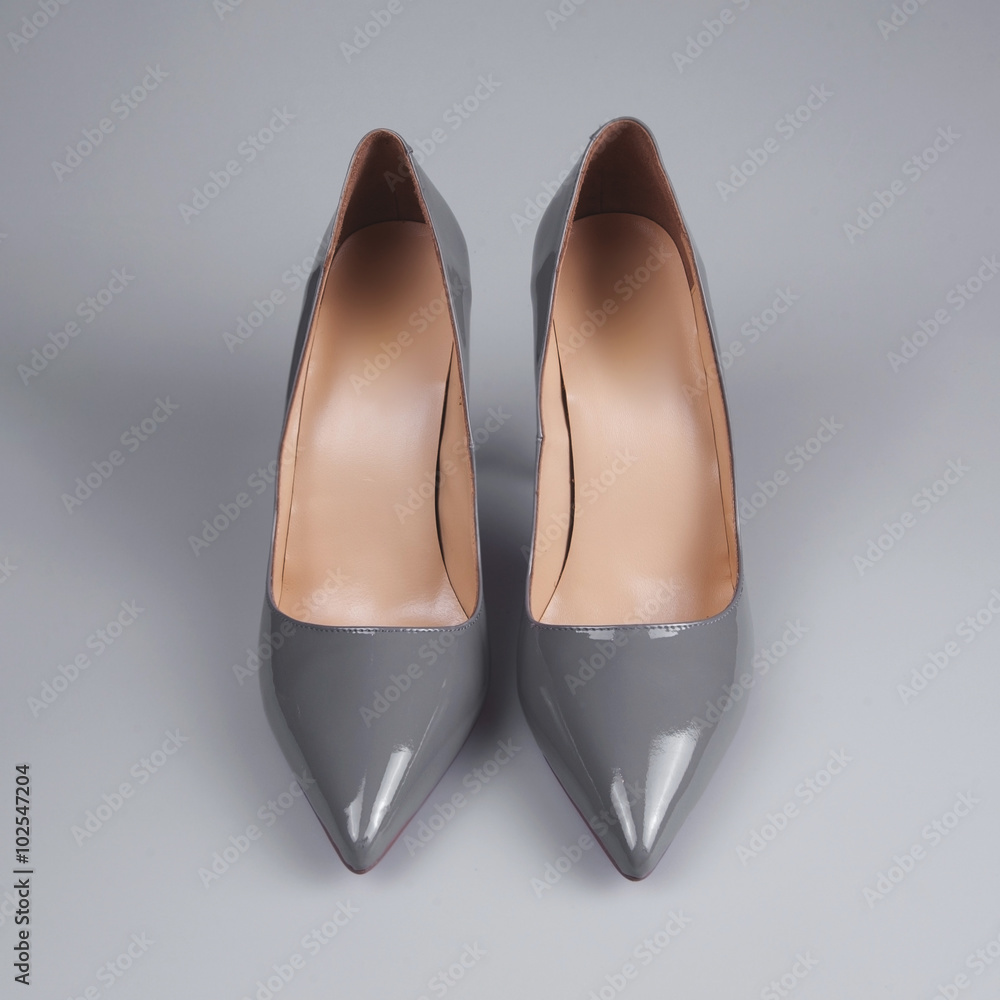 pair of gray high hell shoes pair of gray high hell shoes