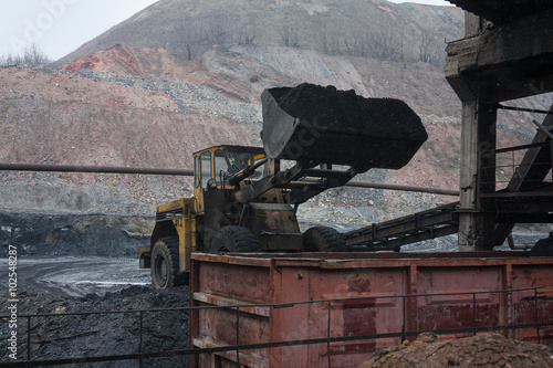 Loader loads coal into rail car. Industry photo