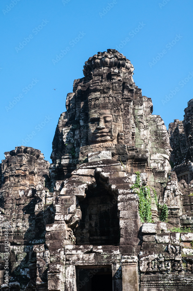 The smiling face of the ancient temple of Bayon Temple At Angkor Wat, Siem Reap, Cambodia