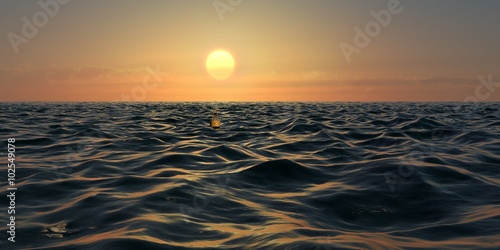 Yellow Sunrise or Sunset Panorama Over Ocean Waves © studio1media