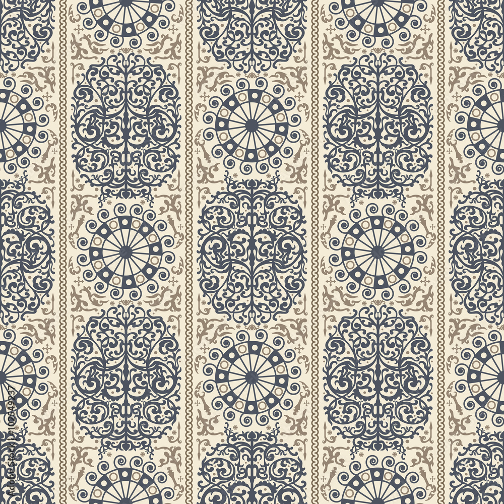 Beige and blue ancient vintage seamless ornamental texture. Vector illustration