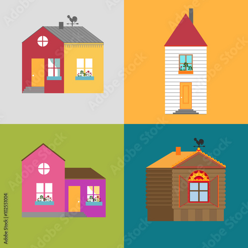 Set of cartoon flat house icons