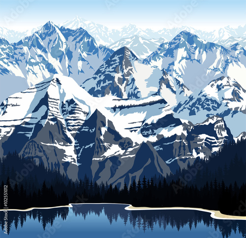 Vector lake in mountains