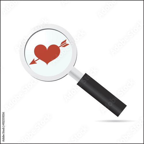 Love search vector illustration with magnifying glass. Eps10