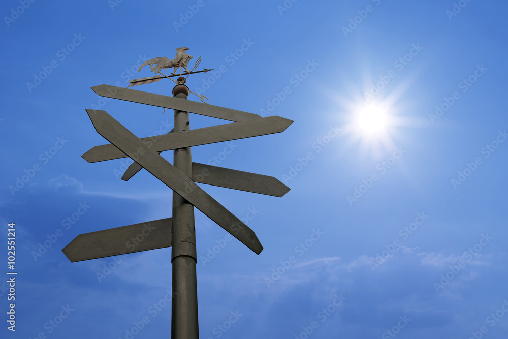 direction sign with blank spaces for text on beautiful sky backg direction sign with blank spaces for text on beautiful sky backg