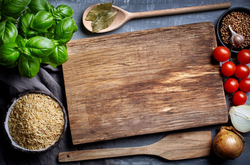 cooking background with old cutting board