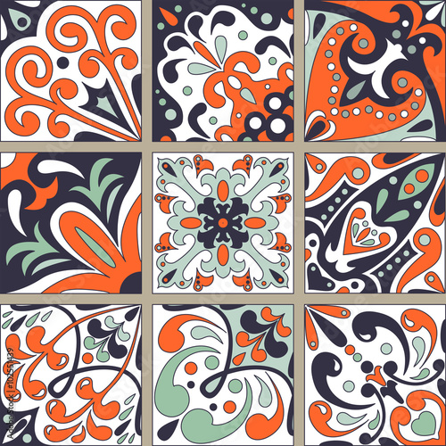 Set with Beautiful seamless ornamental tile.
