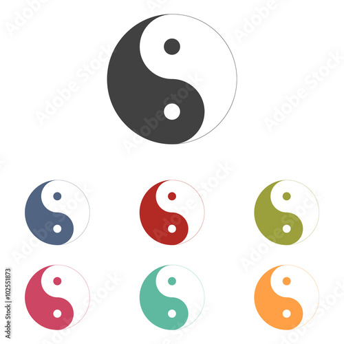 Ying yang symbol icons set 