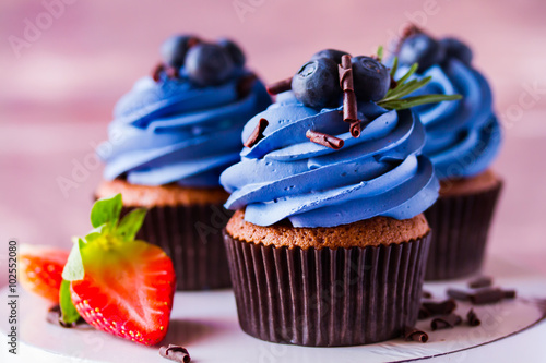 Appetizing cupcakes with blueberries