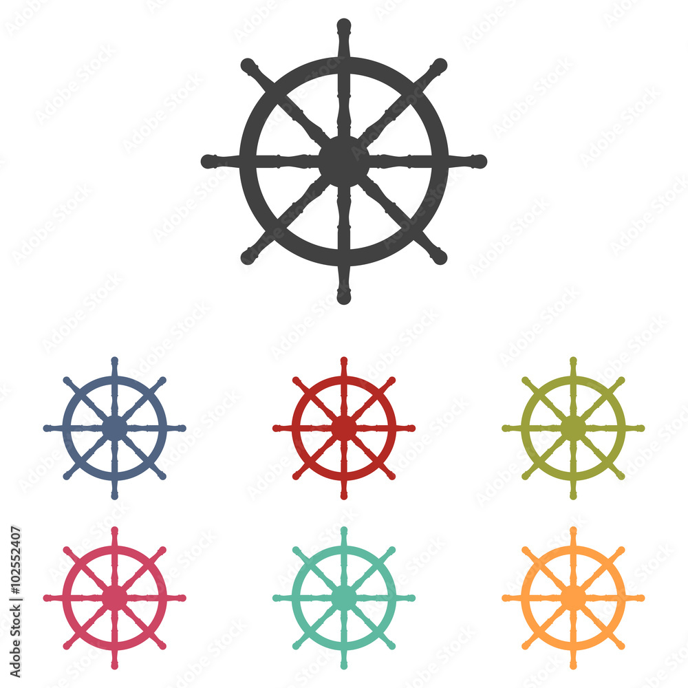 Ship wheel icons set Ship wheel icons set