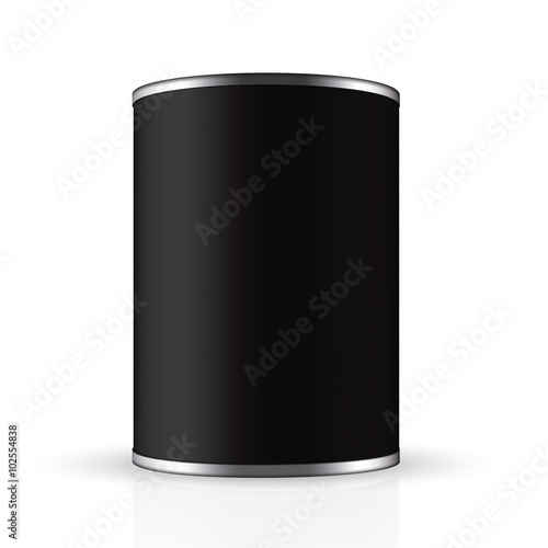 VECTOR PACKAGING: Aluminum tin round container on isolated white background. Mock-up template for design.
