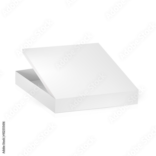 VECTOR PACKAGING: White gray packaging box with open lid on isolated white background. Mock-up template ready for design