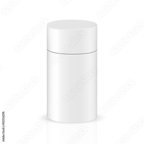 VECTOR PACKAGING: White gray round container on isolated white background. Mock-up template for design.