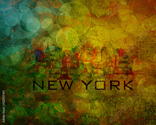New York City Skyline on Grunge Background Illustration
