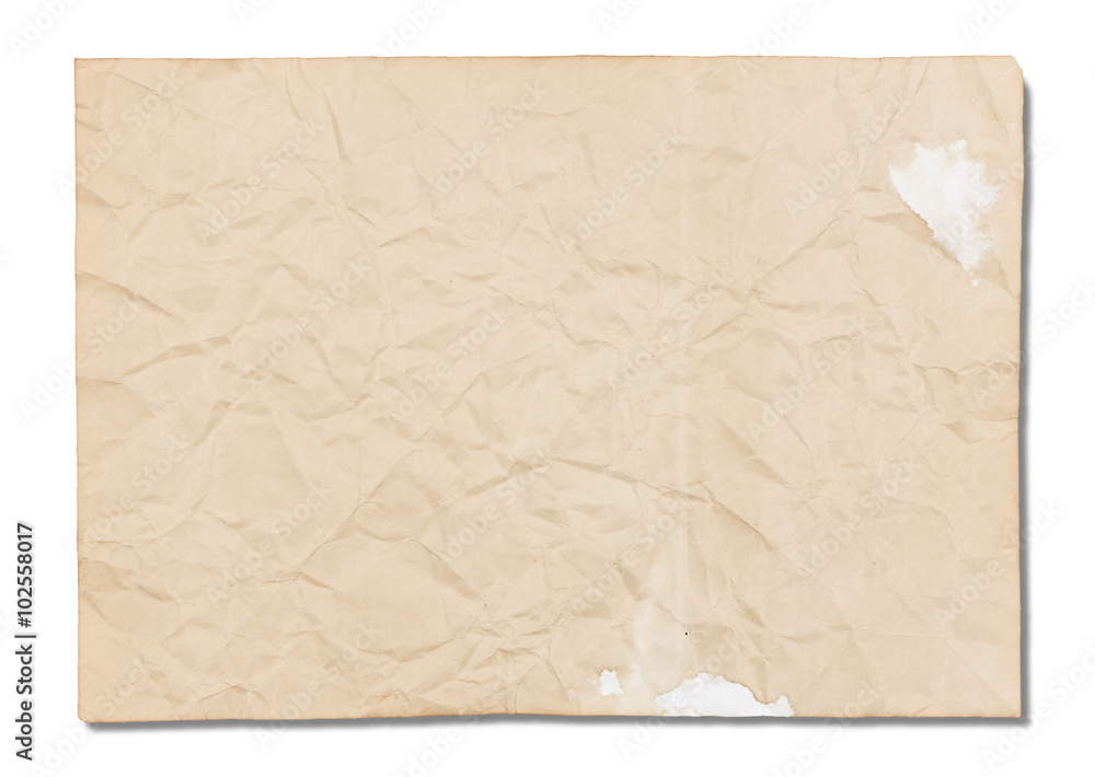 Texture of old brown paper on white background with shadow