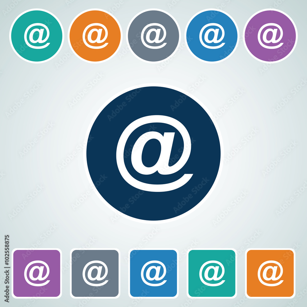 Icon of E-Mail Address in Multi Color Circle & Square Shape. Eps-10.