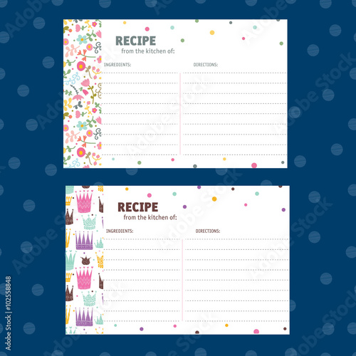Retro recipe cards. Cute vector.