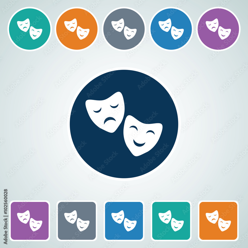 Icon of Theater Mask in Multi Color Circle & Square Shape. Eps-10. Icon of Theater Mask in Multi Color Circle & Square Shape. Eps-10.