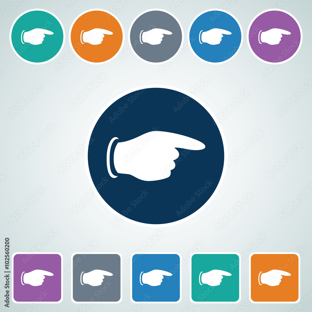 Obraz premium Icon of Pointing Finger in Multi Color Circle & Square Shape. Eps-10.