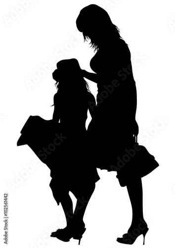 Silhouette of a mother and daughter on white background
