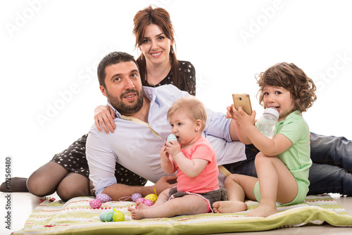 Cheerful family with Easter eggs