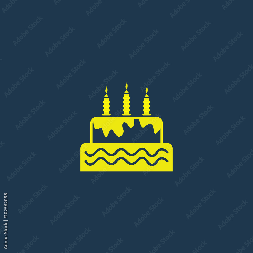Yellow icon of Birthday Cake on dark blue background. Eps.10