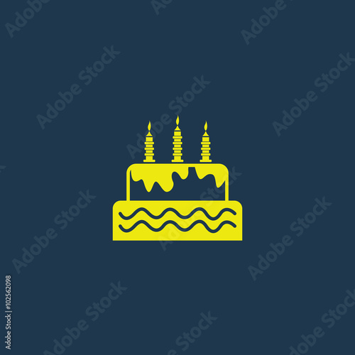 Yellow icon of Birthday Cake on dark blue background. Eps.10