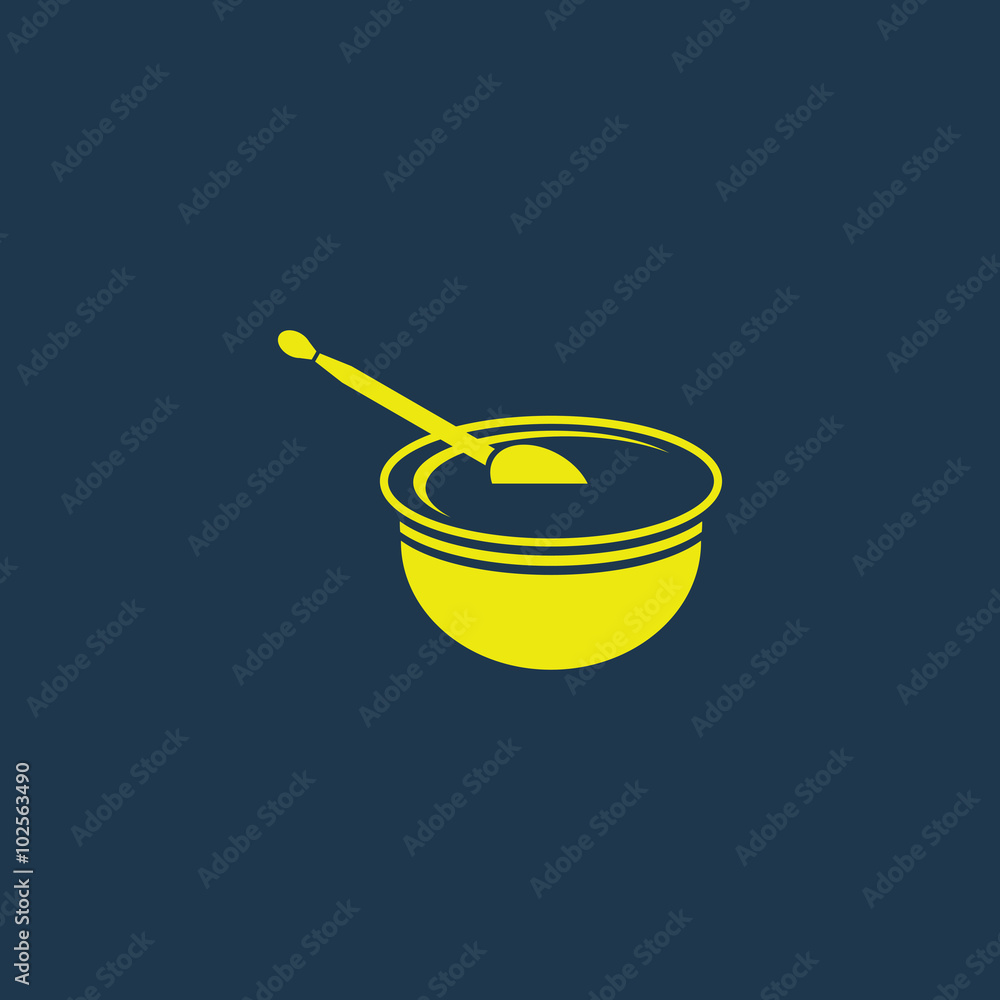 Yellow icon of Baby Milk Bowl & Spoon on dark blue background. Eps.10 Yellow icon of Baby Milk Bowl & Spoon on dark blue background. Eps.10