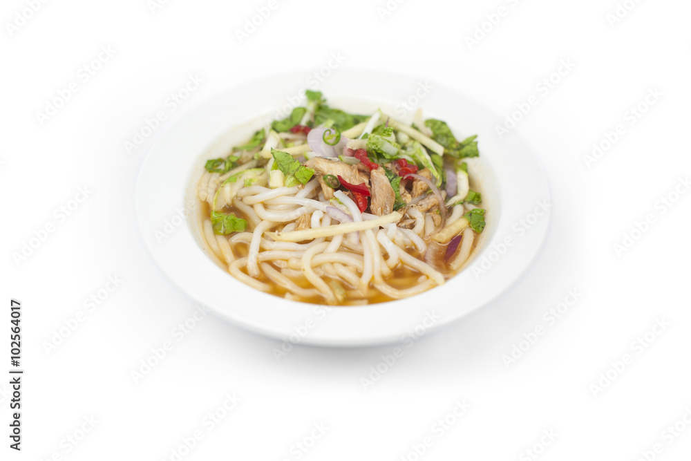 Penang Asam Laksa of traditional Nyonya food served at local famous restaurant Penang Asam Laksa of traditional Nyonya food served at local famous restaurant
