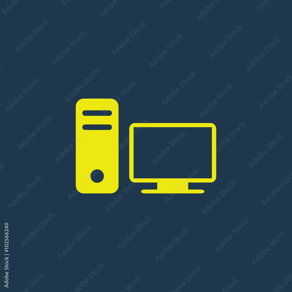 Yellow icon of Desktop Computer on dark blue background. Eps.10 Yellow icon of Desktop Computer on dark blue background. Eps.10
