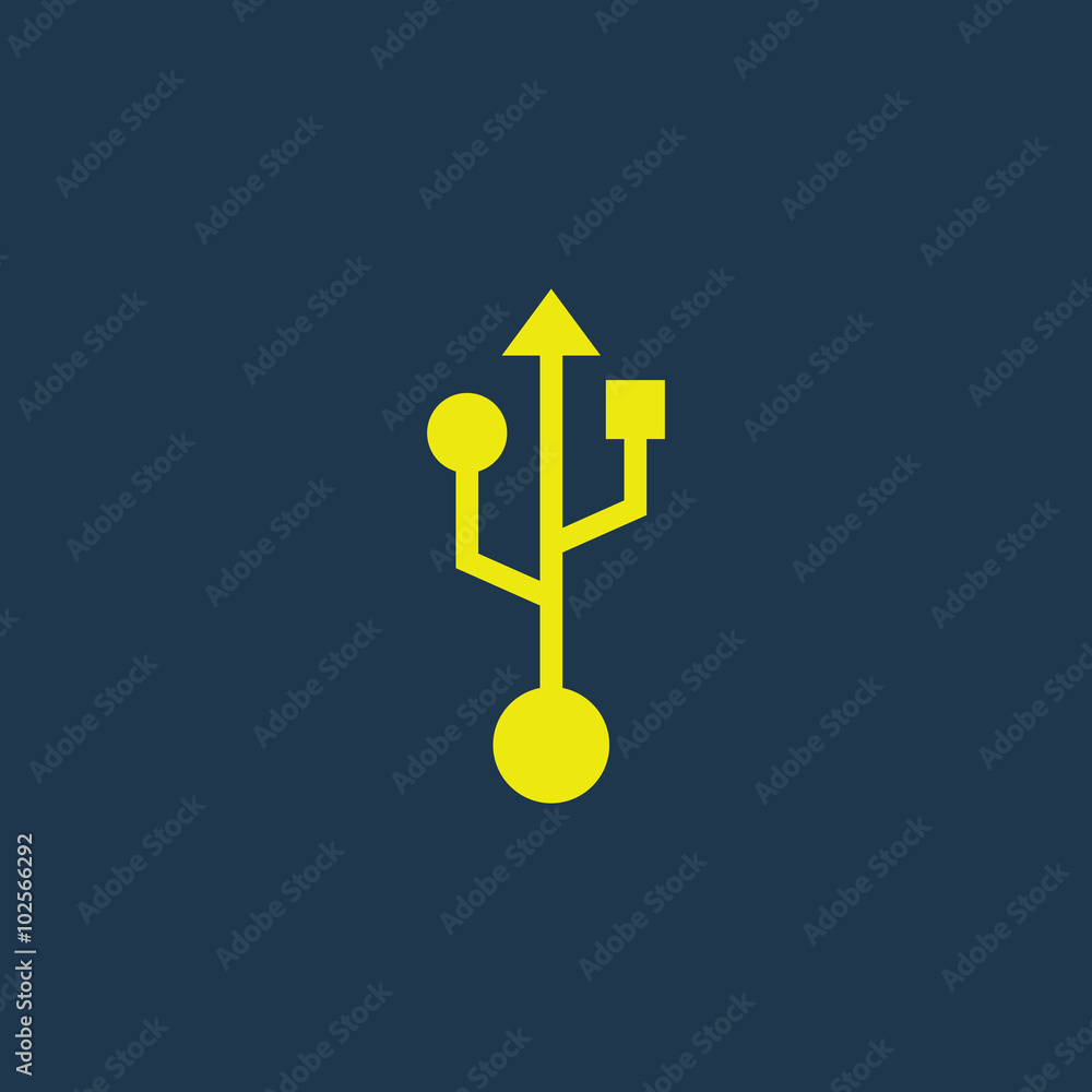 Yellow icon of USB on dark blue background. Eps.10 Yellow icon of USB on dark blue background. Eps.10