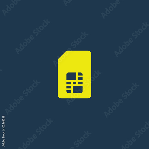 Yellow icon of Sim Card on dark blue background. Eps.10