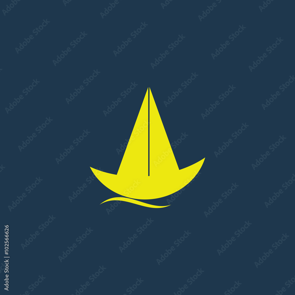 Fototapeta premium Green icon of Sail Boat on dark blue background. Eps.10