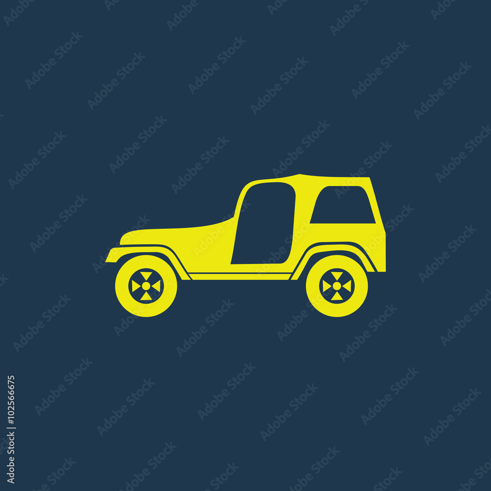 Green icon of Jeep on dark blue background. Eps.10