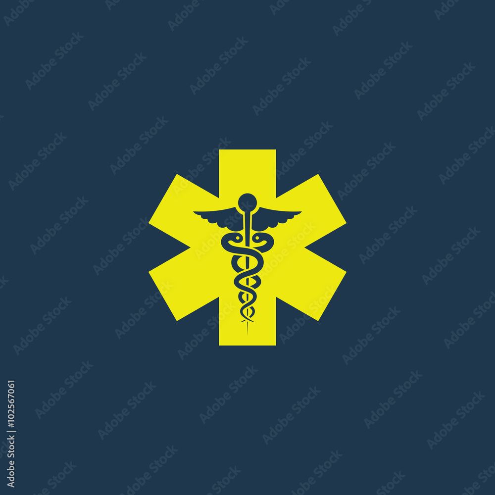 Yellow icon of Medical Symbol on dark blue background. Eps.10 Yellow icon of Medical Symbol on dark blue background. Eps.10