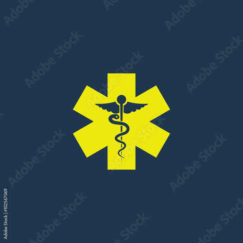 Yellow icon of Medical Symbol on dark blue background. Eps.10