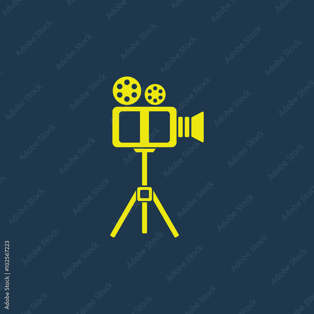 Obraz premium Yellow icon of Video Camera on dark blue background. Eps.10