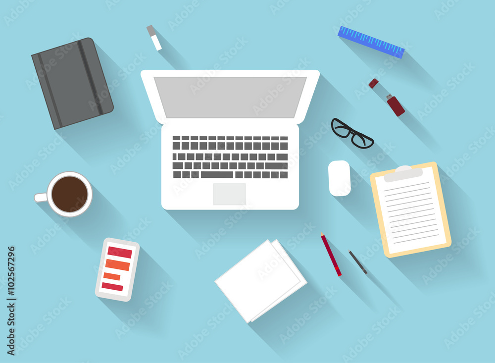 Flat design of workspace with devices Flat design of workspace with devices