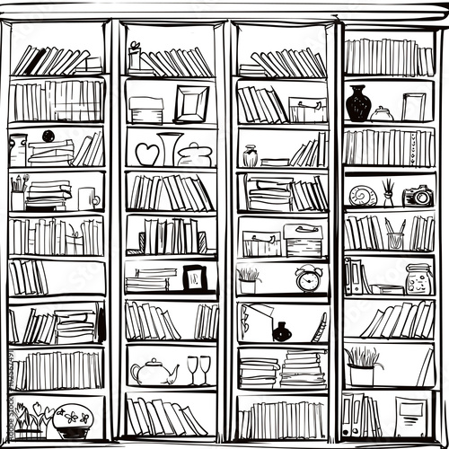 Vector of library book shelf doodle background