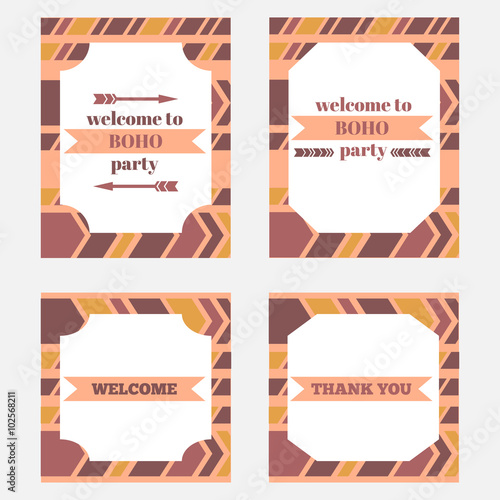 Printable tribal set of vintage boho party elements.