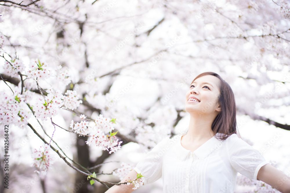 桜と女性 桜と女性