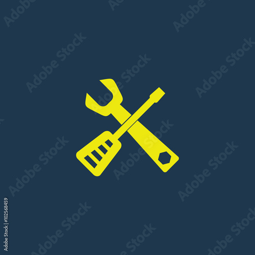 Yellow icon of Tools on dark blue background. Eps.10