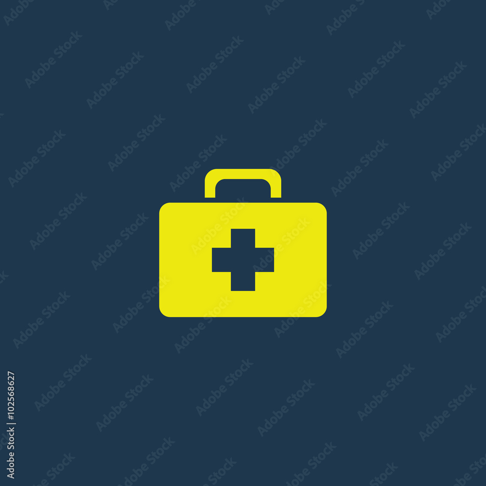 Fototapeta premium Yellow icon of First Aid Box on dark blue background. Eps.10