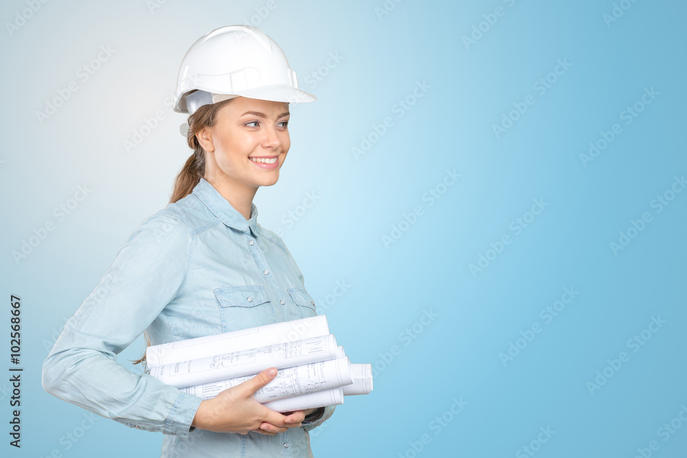 Woman construction worker with hard hat Woman construction worker with hard hat