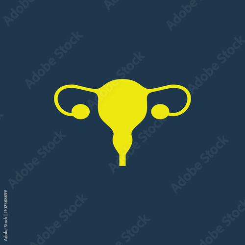 Yellow icon of Uterus on dark blue background. Eps.10 photo