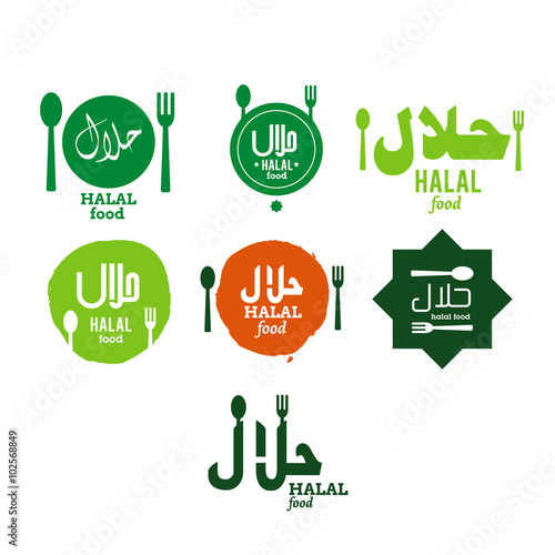 Halal Islamic Food With Text In English And Arabic Halal Set Illustration Stock Vector Adobe Stock