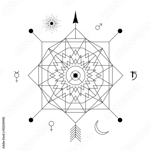 Abstract mystical geometry symbol. Vector linear alchemy, occult and philosophical sign.