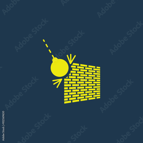 Yellow icon of Wrecking Ball on dark blue background. Eps.10