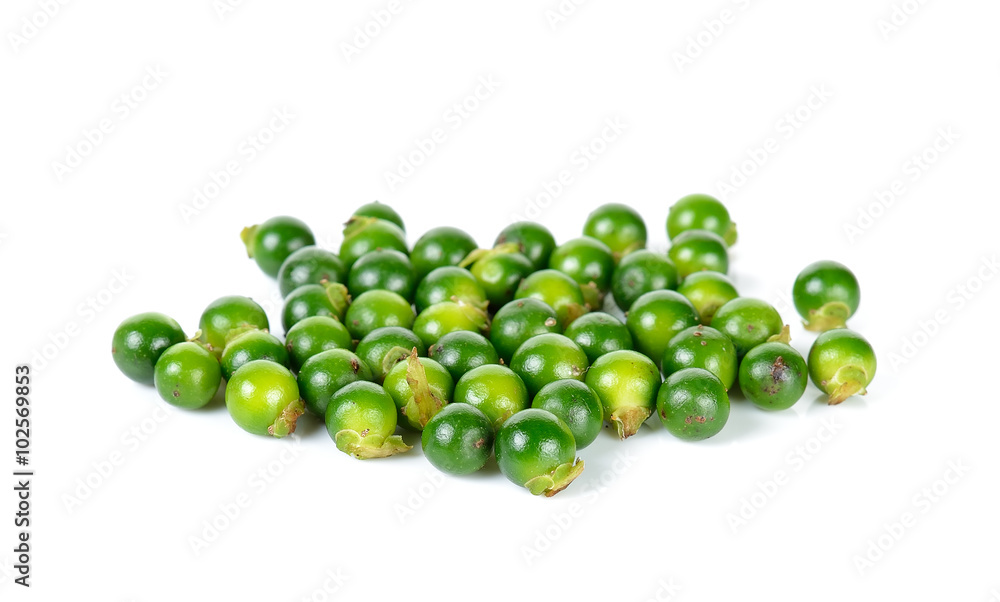 Green peppercorns isolated on the white background Green peppercorns isolated on the white background